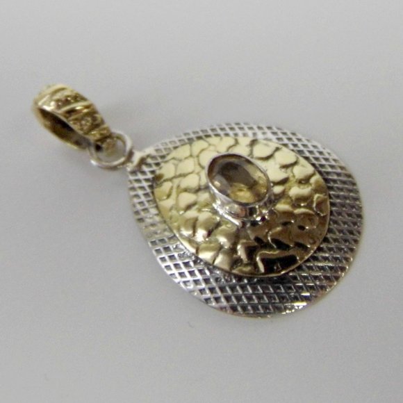 Natural Oval CITRINE Sterling Silver Two tone Structured Pendant - Picture 5 of 5